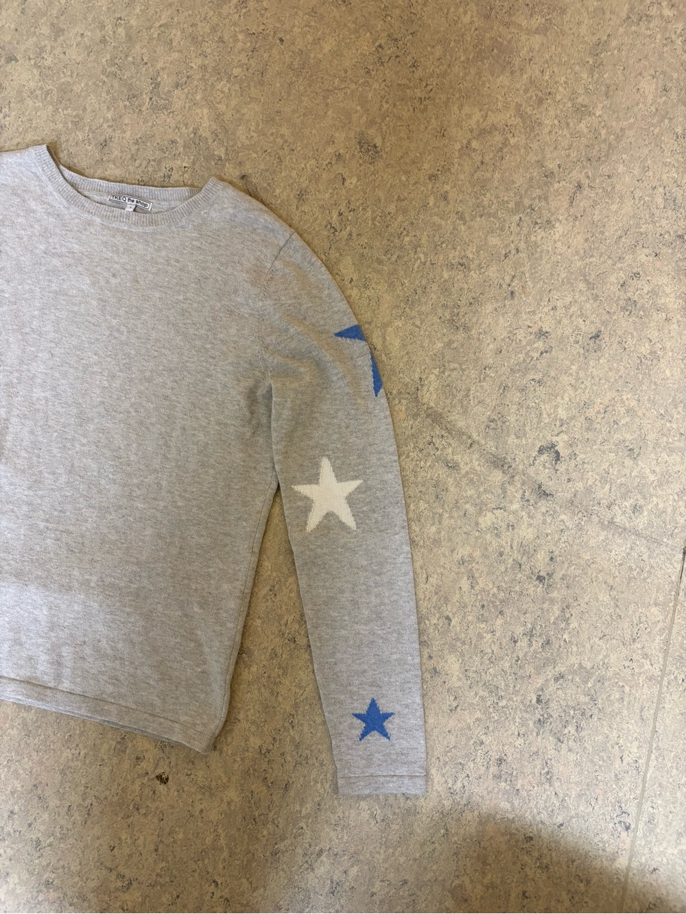TKEQ The Shop Women’s S Gray Cotton Cashmere Star Sleeve Sweater Blue Cream - Picture 3 of 7